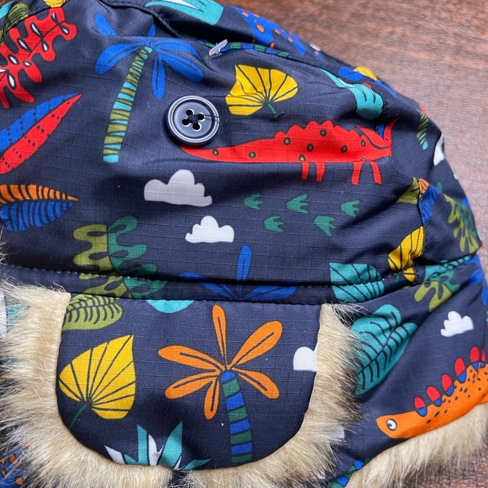 NWT 2t 3t dinosaurs rainbow winter fur trapper hat beanie childrens place boys - Picture 2 of 4